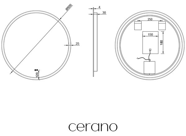 CERANO - Kúpeľňové LED zrkadlo Aureo - Ø 50 cm