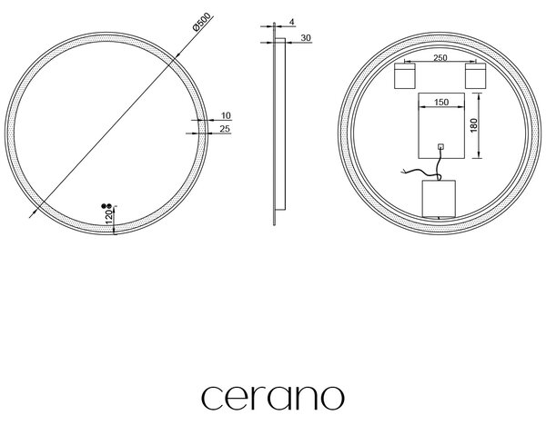 CERANO - Kúpeľňové LED zrkadlo Eterno - Ø 50 cm