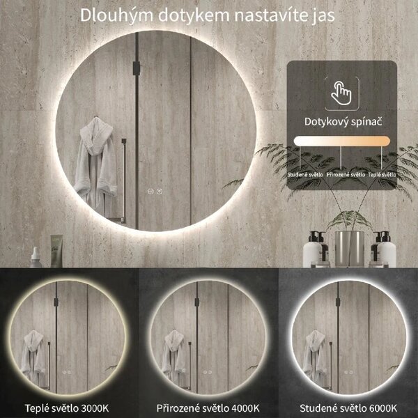 CERANO - Kúpeľňové LED zrkadlo Verido - Ø 50 cm