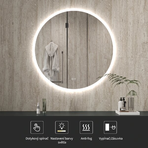 CERANO - Kúpeľňové LED zrkadlo Aureo - Ø 50 cm