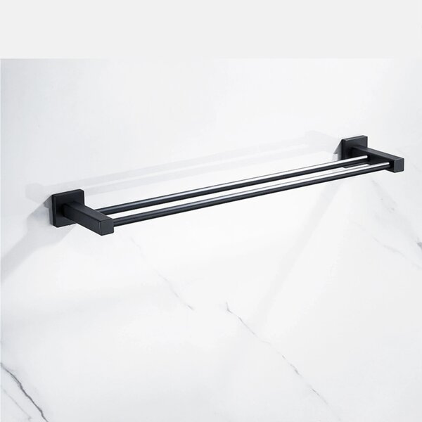 CERANO - Nástenný dvojitý držiak na uteráky Polo - čierna matná - 60 cm