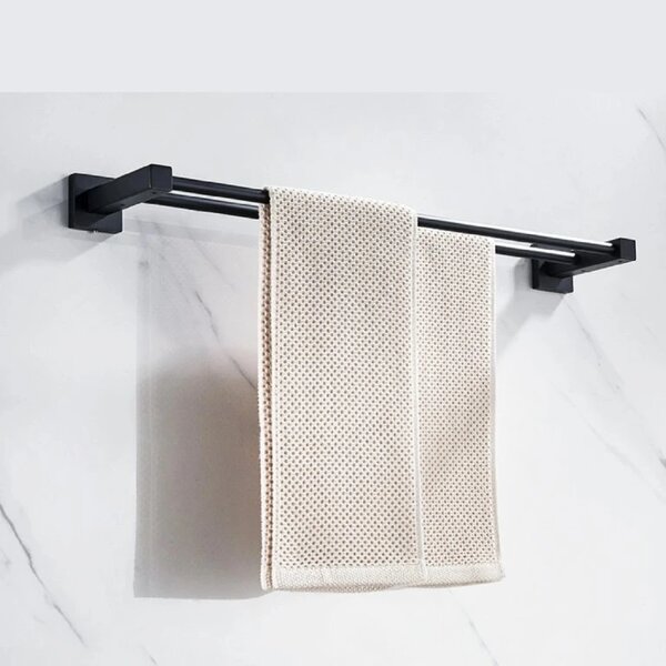 CERANO - Nástenný dvojitý držiak na uteráky Polo - čierna matná - 60 cm