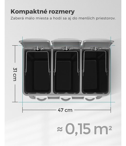 Kôš na separovanie odpadu SORT 24l (3x8l), šedá/biela SongmicsHome