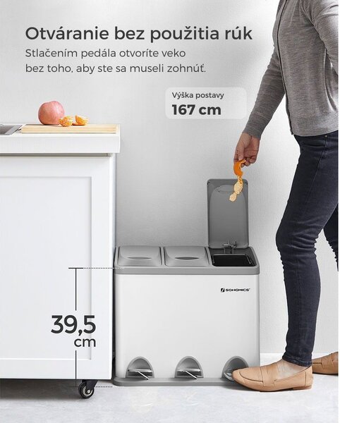 Kôš na separovanie odpadu SORT 24l (3x8l), šedá/biela SongmicsHome