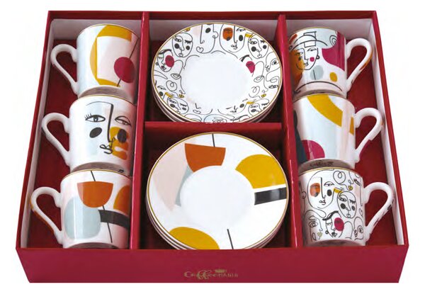 Set pre 6 osôb - porcelánový hrnček espresso s tanierikom, 100ml, Coffee Mania Modernism