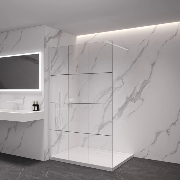 CERANO - Sprchová zástena Walk-in Onyx Cube Ľ/P - 8 mm - hranatá vzpera - biela matná, industriálne sklo - 90x200 cm