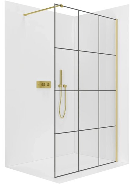 CERANO - Sprchová zástena Walk-in Onyx Cube Ľ/P - 8 mm - hranatá vzpera - zlatá, industriálne sklo - 90x200 cm
