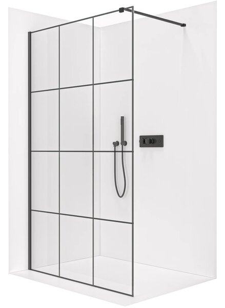 CERANO - Sprchová zástena Walk-in Onyx Cube Ľ/P - 8 mm - hranatá vzpera - čierna matná, industriálne sklo - 90x200 cm