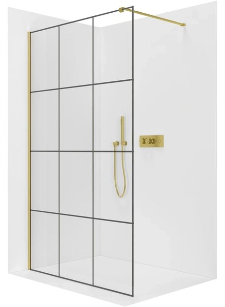 CERANO - Sprchová zástena Walk-in Onyx Cube Ľ/P - 8 mm - hranatá vzpera - zlatá, industriálne sklo - 90x200 cm