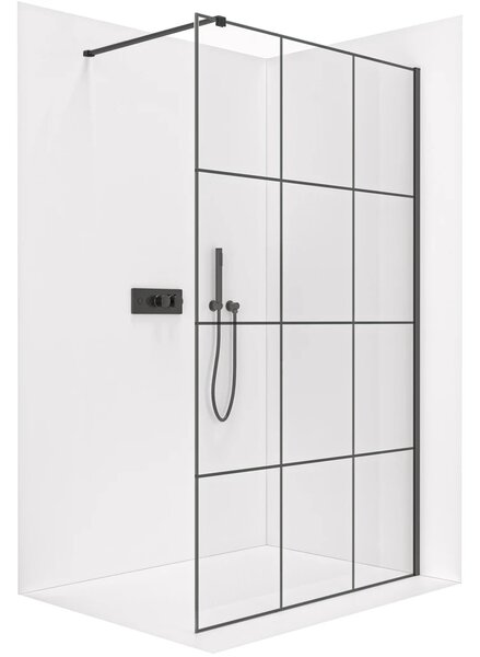 CERANO - Sprchová zástena Walk-in Onyx Cube Ľ/P - 8 mm - hranatá vzpera - čierna matná, industriálne sklo - 90x200 cm