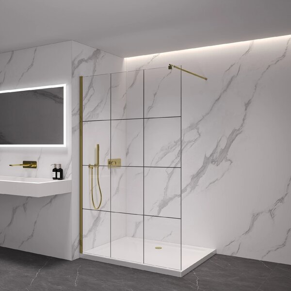 CERANO - Sprchová zástena Walk-in Onyx Cube Ľ/P - 8 mm - hranatá vzpera - zlatá, industriálne sklo - 90x200 cm