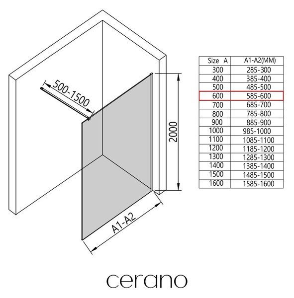 CERANO - Sprchová zástena Walk-in Onyx Cube Ľ/P - 8 mm - hranatá vzpera - chróm, ryhované sklo - 60x200 cm