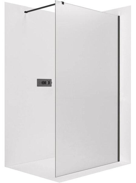 CERANO - Sprchová zástena Walk-in Onyx Cube Ľ/P - 8 mm - hranatá vzpera - čierna matná, mliečne sklo - 50x200 cm
