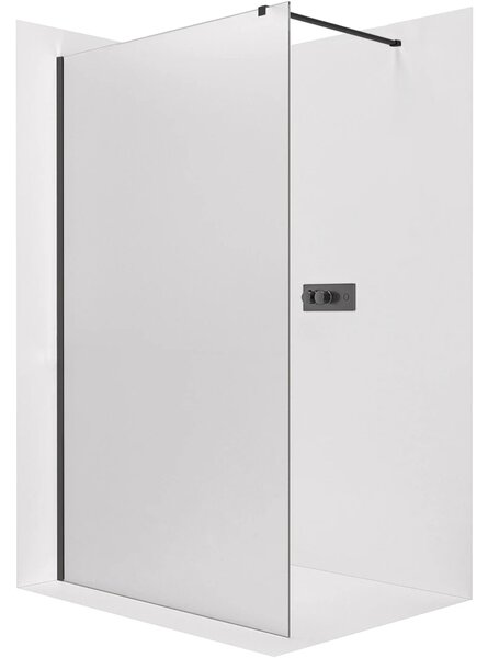 CERANO - Sprchová zástena Walk-in Onyx Cube Ľ/P - 8 mm - hranatá vzpera - čierna matná, mliečne sklo - 50x200 cm