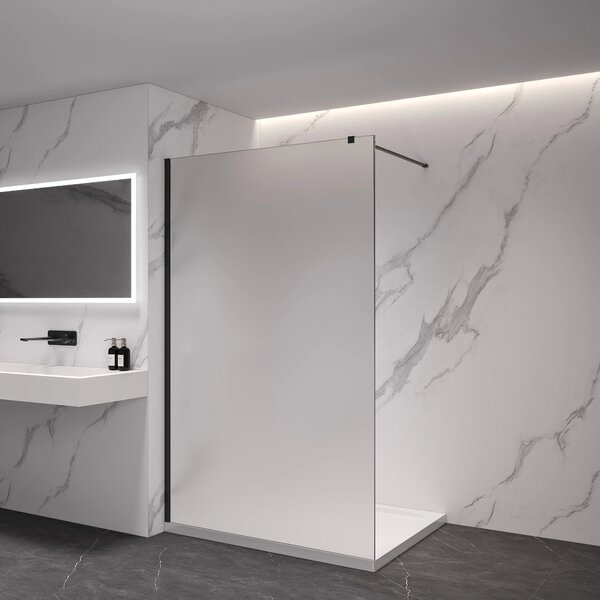 CERANO - Sprchová zástena Walk-in Onyx Cube Ľ/P - 8 mm - hranatá vzpera - čierna matná, mliečne sklo - 50x200 cm