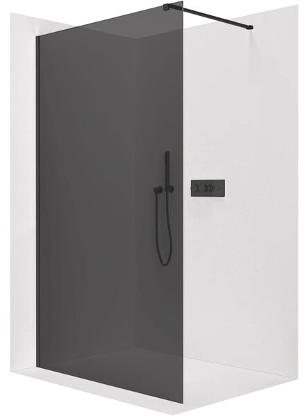 CERANO - Sprchová zástena Walk-in Onyx Cube Ľ/P - 8 mm - hranatá vzpera - čierna matná, grafitové sklo - 40x200 cm