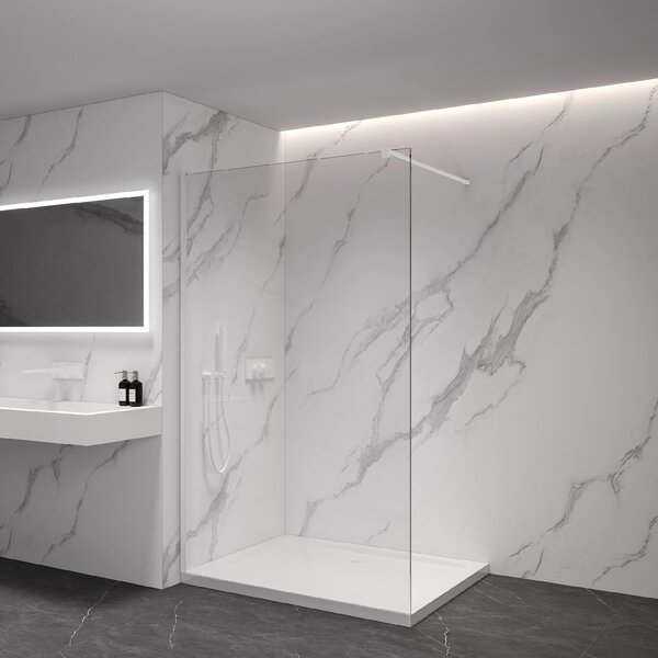 CERANO - Sprchová zástena Walk-in Onyx Cube Ľ/P - 8 mm - hranatá vzpera - biela matná, transparentné sklo - 30x200 cm