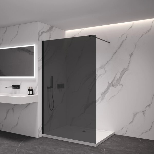 CERANO - Sprchová zástena Walk-in Onyx Cube Ľ/P - 8 mm - hranatá vzpera - čierna matná, grafitové sklo - 40x200 cm