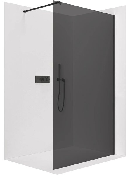 CERANO - Sprchová zástena Walk-in Onyx Cube Ľ/P - 8 mm - hranatá vzpera - čierna matná, grafitové sklo - 40x200 cm