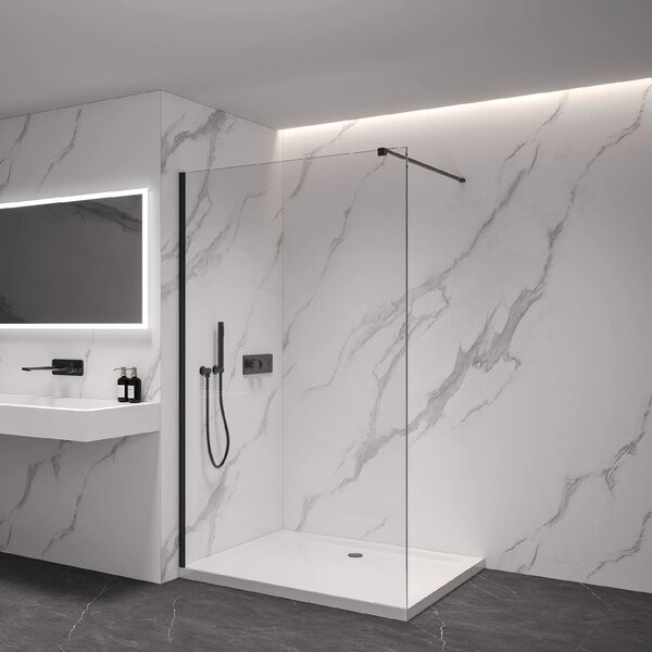 CERANO - Sprchová zástena Walk-in Onyx Cube Ľ/P - 8 mm - hranatá vzpera - čierna matná, transparentné sklo - 40x200 cm