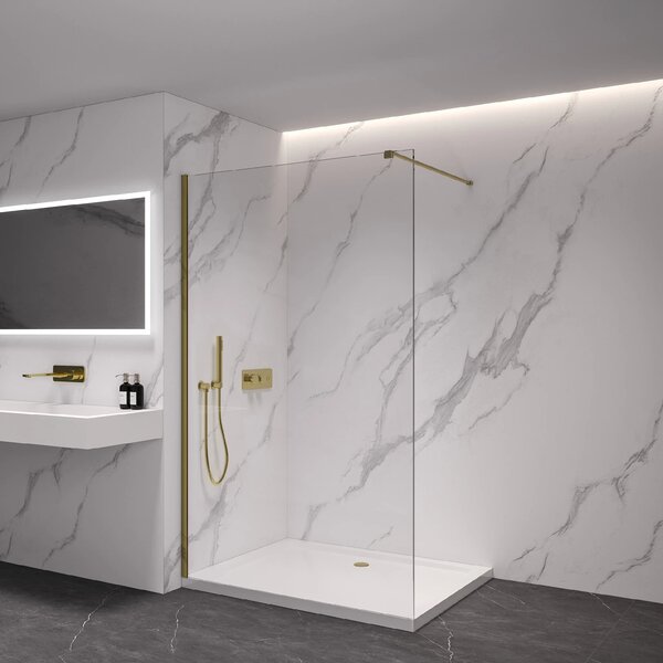 CERANO - Sprchová zástena Walk-in Onyx Cube Ľ/P - 8 mm - hranatá vzpera - zlatá, transparentné sklo - 100x200 cm