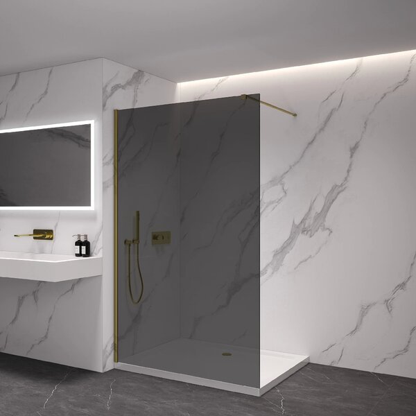 CERANO - Sprchová zástena Walk-in Onyx Cube Ľ/P - 8 mm - hranatá vzpera - zlatá, grafitové sklo - 100x200 cm