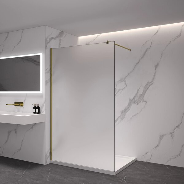 CERANO - Sprchová zástena Walk-in Onyx Cube Ľ/P - 8 mm - hranatá vzpera - zlatá, mliečne sklo - 30x200 cm