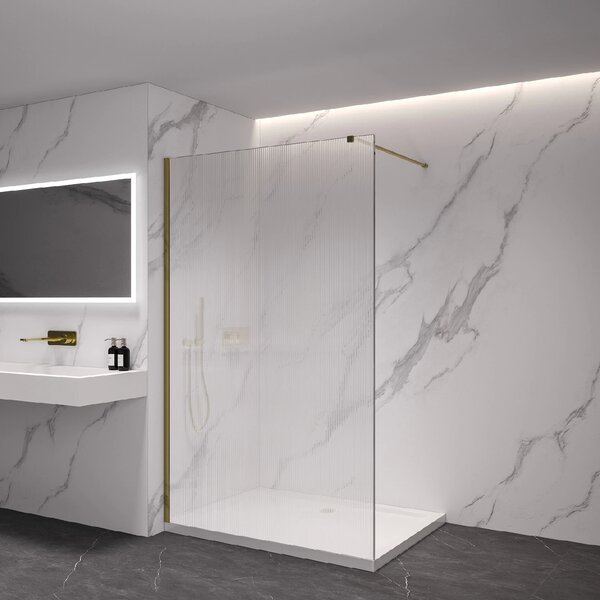 CERANO - Sprchová zástena Walk-in Onyx Cube Ľ/P - 8 mm - hranatá vzpera - zlatá, ryhované sklo - 50x200 cm