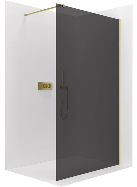 CERANO - Sprchová zástena Walk-in Onyx Cube Ľ/P - 8 mm - hranatá vzpera - zlatá, grafitové sklo - 100x200 cm