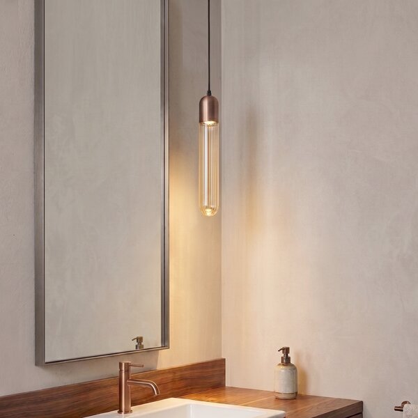 Závesná lampa v štýle Art Deco tmavý bronz s rebrovaným sklom IP44 - Walcott