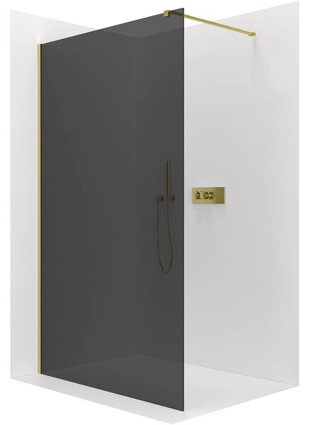CERANO - Sprchová zástena Walk-in Onyx Cube Ľ/P - 8 mm - hranatá vzpera - zlatá, grafitové sklo - 100x200 cm
