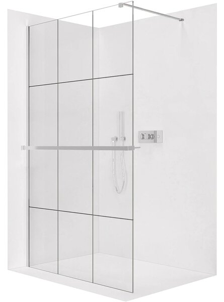 CERANO - Sprchová zástena Walk-in Onyx Cube Ľ/P - 8 mm + polička/držiak na uteráky - hranatá vzpera - chróm, industriálne sklo - 90x200 cm