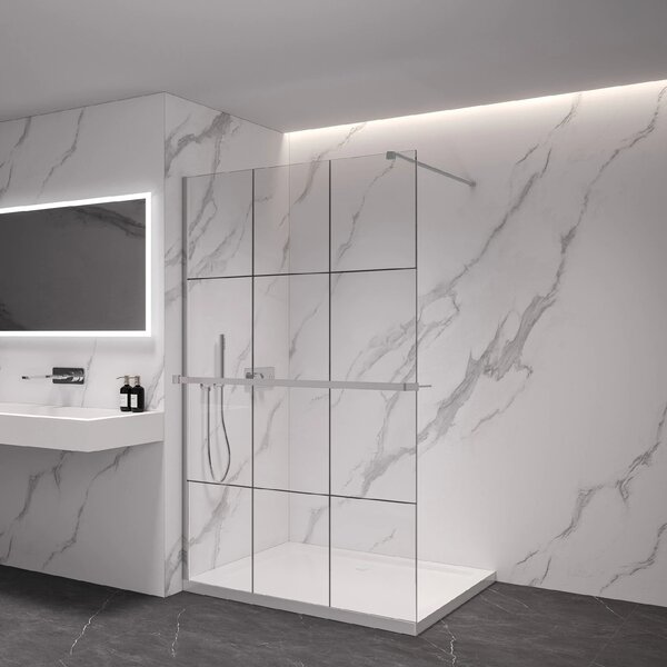 CERANO - Sprchová zástena Walk-in Onyx Cube Ľ/P - 8 mm + polička/držiak na uteráky - hranatá vzpera - chróm, industriálne sklo - 90x200 cm