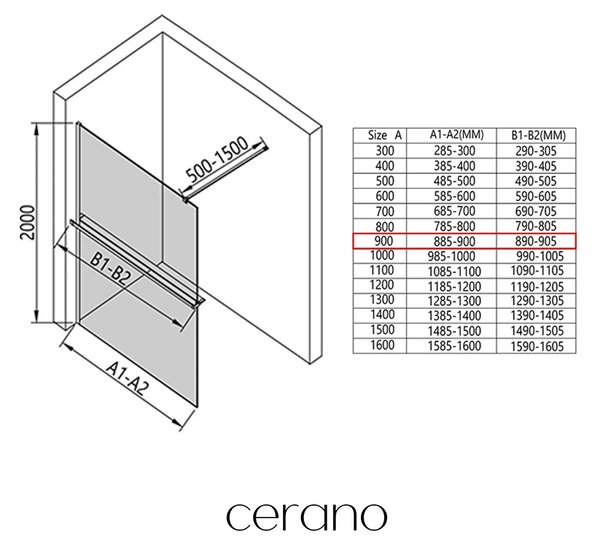 CERANO - Sprchová zástena Walk-in Onyx Cube Ľ/P - 8 mm + polička/držiak na uteráky - hranatá vzpera - chróm, industriálne sklo - 90x200 cm