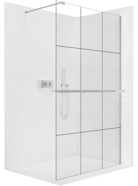 CERANO - Sprchová zástena Walk-in Onyx Cube Ľ/P - 8 mm + polička/držiak na uteráky - hranatá vzpera - chróm, industriálne sklo - 90x200 cm