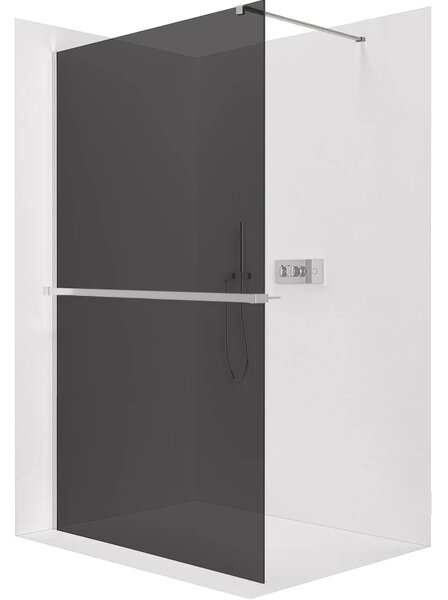 CERANO - Sprchová zástena Walk-in Onyx Cube Ľ/P - 8 mm - hranatá vzpera + polička/držiak na uteráky - chróm, grafitové sklo - 30x200 cm