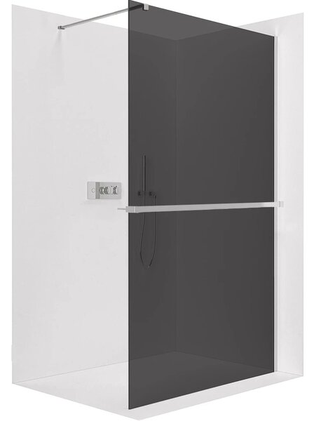 CERANO - Sprchová zástena Walk-in Onyx Cube Ľ/P - 8 mm - hranatá vzpera + polička/držiak na uteráky - chróm, grafitové sklo - 30x200 cm