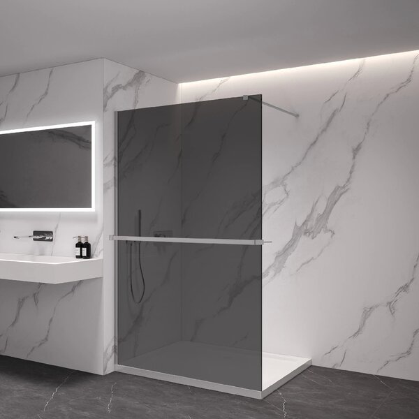 CERANO - Sprchová zástena Walk-in Onyx Cube Ľ/P - 8 mm - hranatá vzpera + polička/držiak na uteráky - chróm, grafitové sklo - 30x200 cm