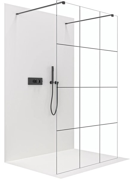 CERANO - Sprchová zástena Walk-in Onyx Duo Ľ/P - 8 mm - hranatá vzpera - čierna matná, industriálne sklo - 90x200 cm