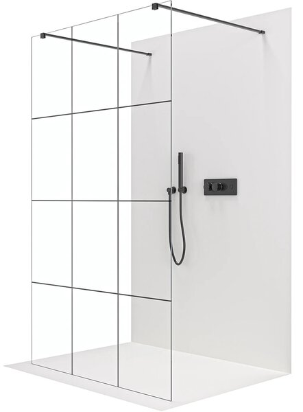 CERANO - Sprchová zástena Walk-in Onyx Duo Ľ/P - 8 mm - hranatá vzpera - čierna matná, industriálne sklo - 90x200 cm