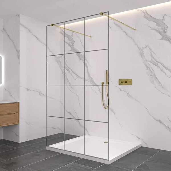 CERANO - Sprchová zástena Walk-in Onyx Duo Ľ/P - 8 mm - hranatá vzpera - zlatá, industriálne sklo - 100x200 cm