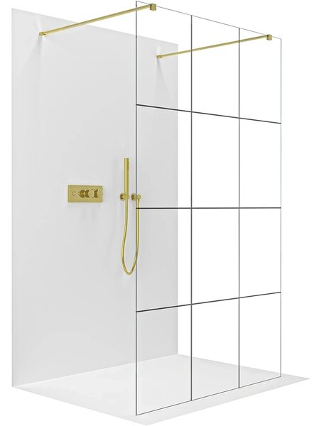 CERANO - Sprchová zástena Walk-in Onyx Duo Ľ/P - 8 mm - hranatá vzpera - zlatá, industriálne sklo - 100x200 cm