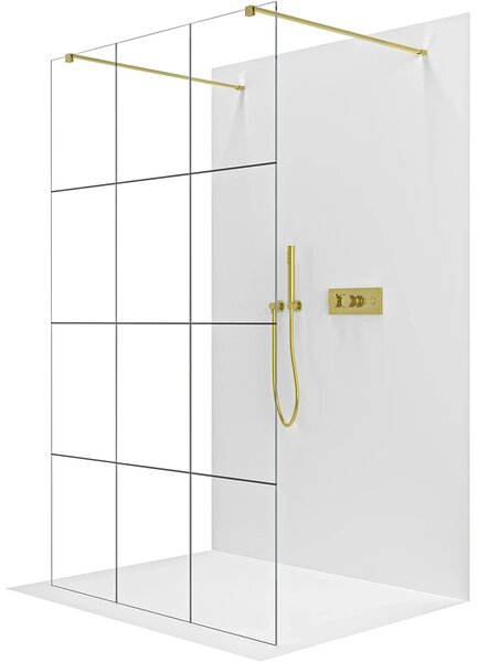 CERANO - Sprchová zástena Walk-in Onyx Duo Ľ/P - 8 mm - hranatá vzpera - zlatá, industriálne sklo - 100x200 cm