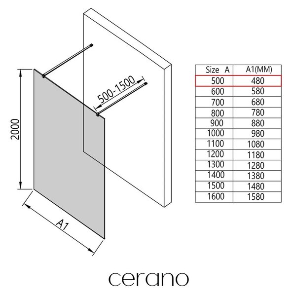 CERANO - Sprchová zástena Walk-in Onyx Duo Ľ/P - 8 mm - hranatá vzpera - čierna matná, ryhované sklo - 50x200 cm