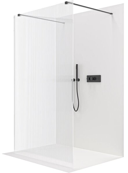 CERANO - Sprchová zástena Walk-in Onyx Duo Ľ/P - 8 mm - hranatá vzpera - čierna matná, ryhované sklo - 50x200 cm