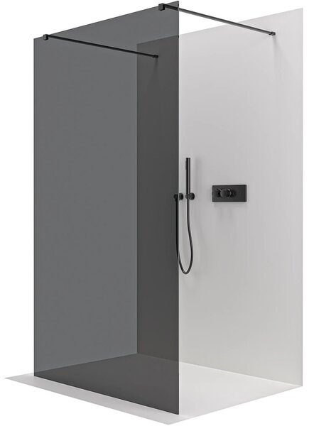 CERANO - Sprchová zástena Walk-in Onyx Duo Ľ/P - 8 mm - hranatá vzpera - čierna matná, grafitové sklo - 80x200 cm