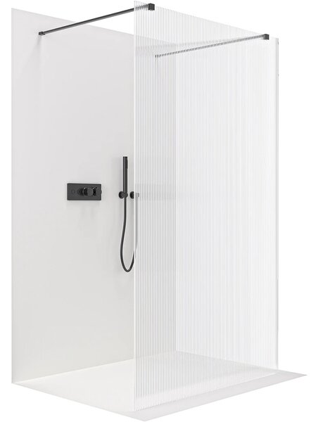 CERANO - Sprchová zástena Walk-in Onyx Duo Ľ/P - 8 mm - hranatá vzpera - čierna matná, ryhované sklo - 50x200 cm
