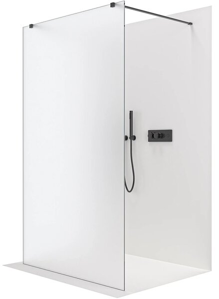 CERANO - Sprchová zástena Walk-in Onyx Duo Ľ/P - 8 mm - hranatá vzpera - čierna matná, mliečne sklo - 50x200 cm