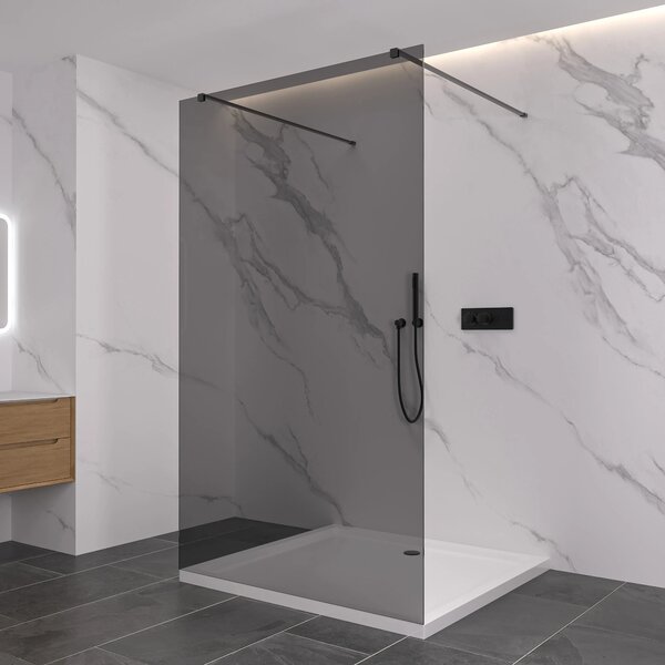CERANO - Sprchová zástena Walk-in Onyx Duo Ľ/P - 8 mm - hranatá vzpera - čierna matná, grafitové sklo - 80x200 cm