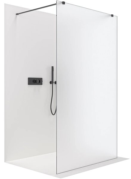 CERANO - Sprchová zástena Walk-in Onyx Duo Ľ/P - 8 mm - hranatá vzpera - čierna matná, mliečne sklo - 50x200 cm